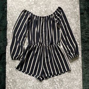 Forever 21 Navy and White Striped Romper